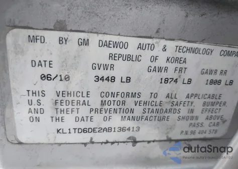 2010 Chevrolet Aveo Lt из США, поврежденный, VIN KL1TD6DE2AB136413